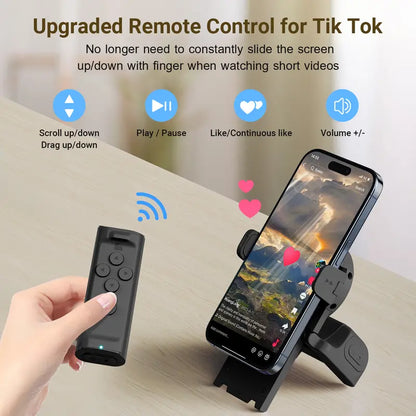 Remote Control for TikTok Scrollingwith Smartphone Holder Stand, Wireless PageTurner, Camera Shutter Video Recording foriOS Android, Phone Selfie Accessory,