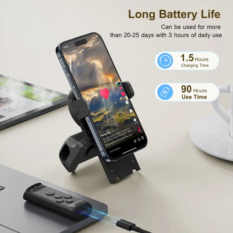 Remote Control for TikTok Scrollingwith Smartphone Holder Stand, Wireless PageTurner, Camera Shutter Video Recording foriOS Android, Phone Selfie Accessory,
