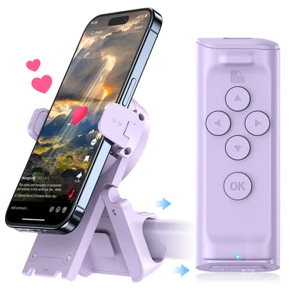 Remote Control for TikTok Scrollingwith Smartphone Holder Stand, Wireless PageTurner, Camera Shutter Video Recording foriOS Android, Phone Selfie Accessory,
